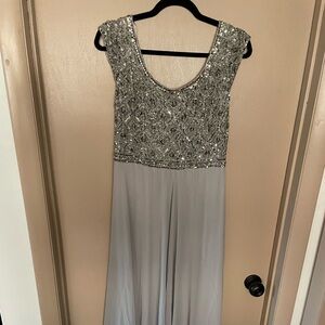 Beaded Silver Floor Length Gown